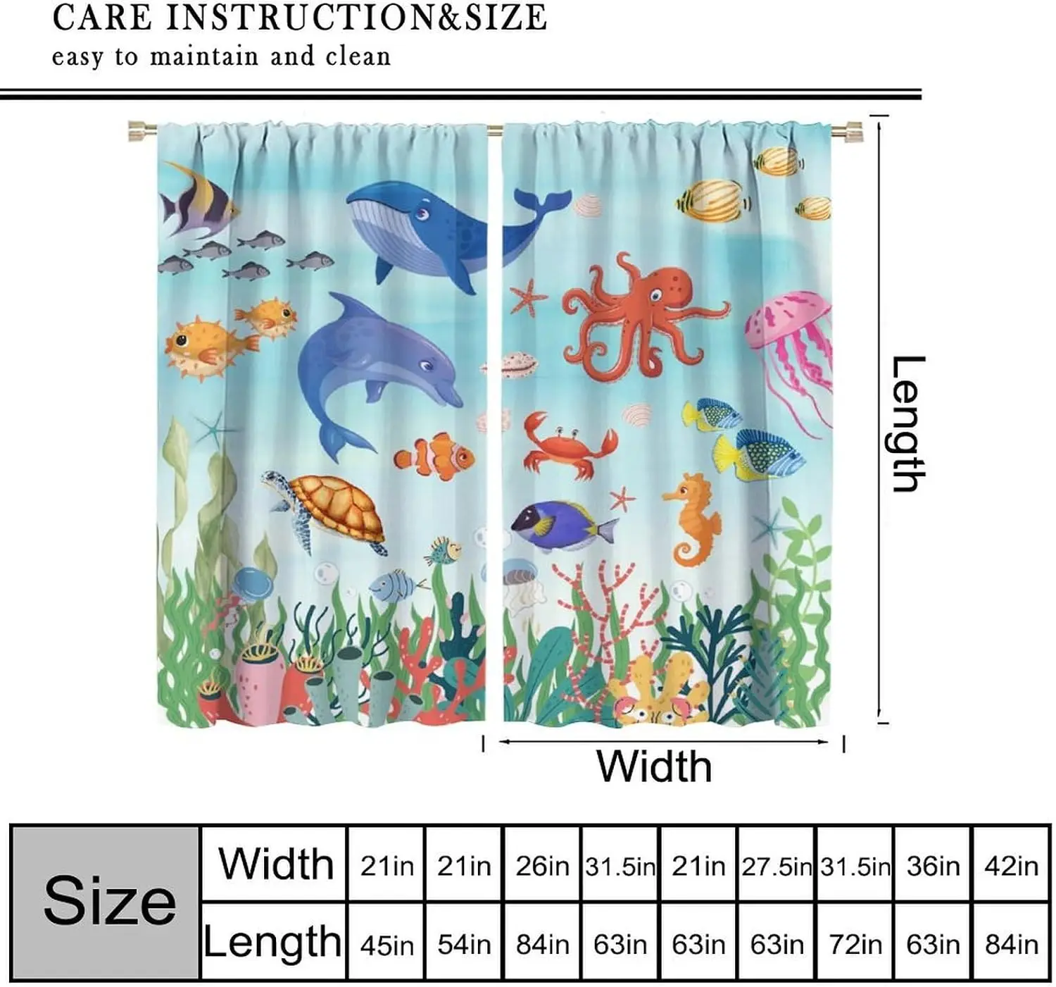 Cartoon Ocean Marine Life Curtain 2 Panels Crab Starfish Bubble Seaweed Inn Room Fresh Lovely Kids Bedroom Home Curtains