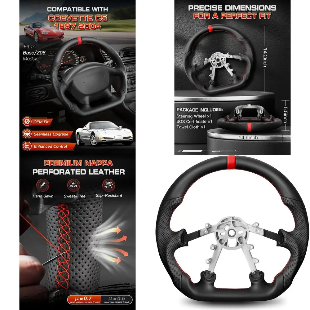 

Руль для Chevy Corvette C5 1997-2004 гг., полная перфорированная кожа наппа, D-образная, с плоским дном, сшитая вручную для Corvette C5