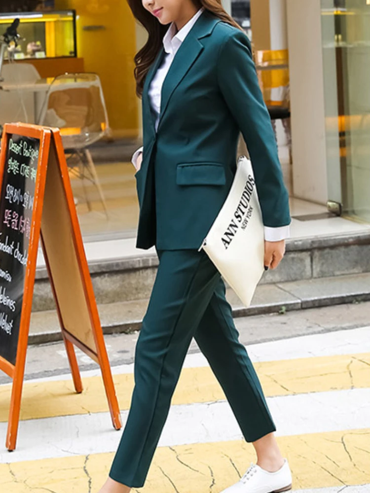 Work Pantsuits OL 2 Piece Set For Women Business Interview Uniform Slim Blazer And Pencil Pants Office Lady Suit Female Outfits