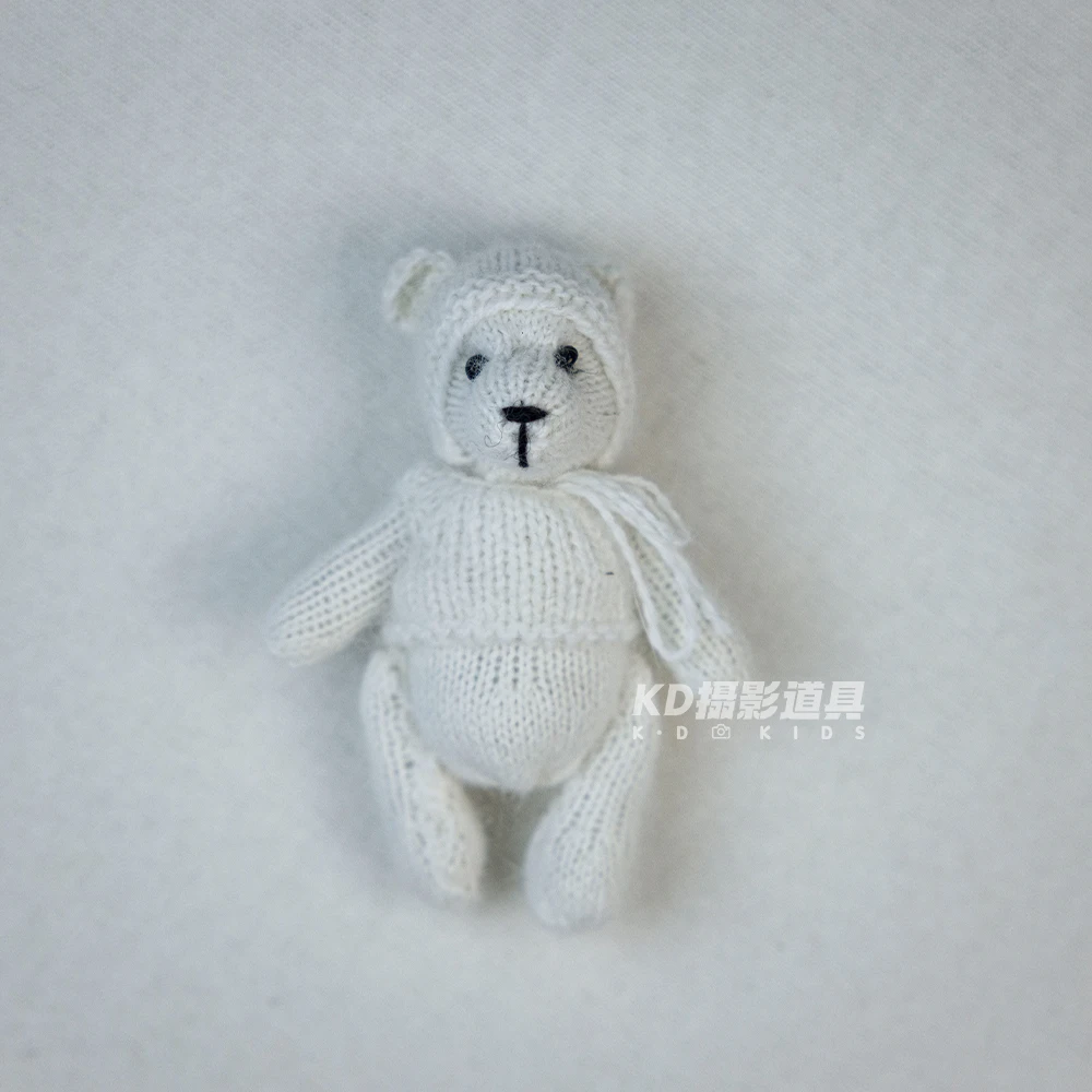 Adorable Knitted Teddy Bear Newborn Photography Props Baby Photo Shoot Props Mini Crochet Animal Doll for Studio Shooting Theme