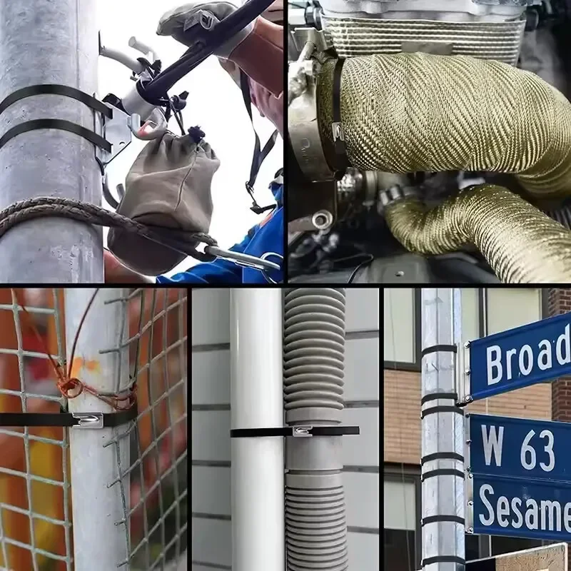 10/20/30/50 قطعة العلاقات كابل الفولاذ المقاوم للصدأ المعادن الذاتي قفل الربط الأشرطة الأسود الثقيلة سلك كابل التعادل العادم التفاف خواتم