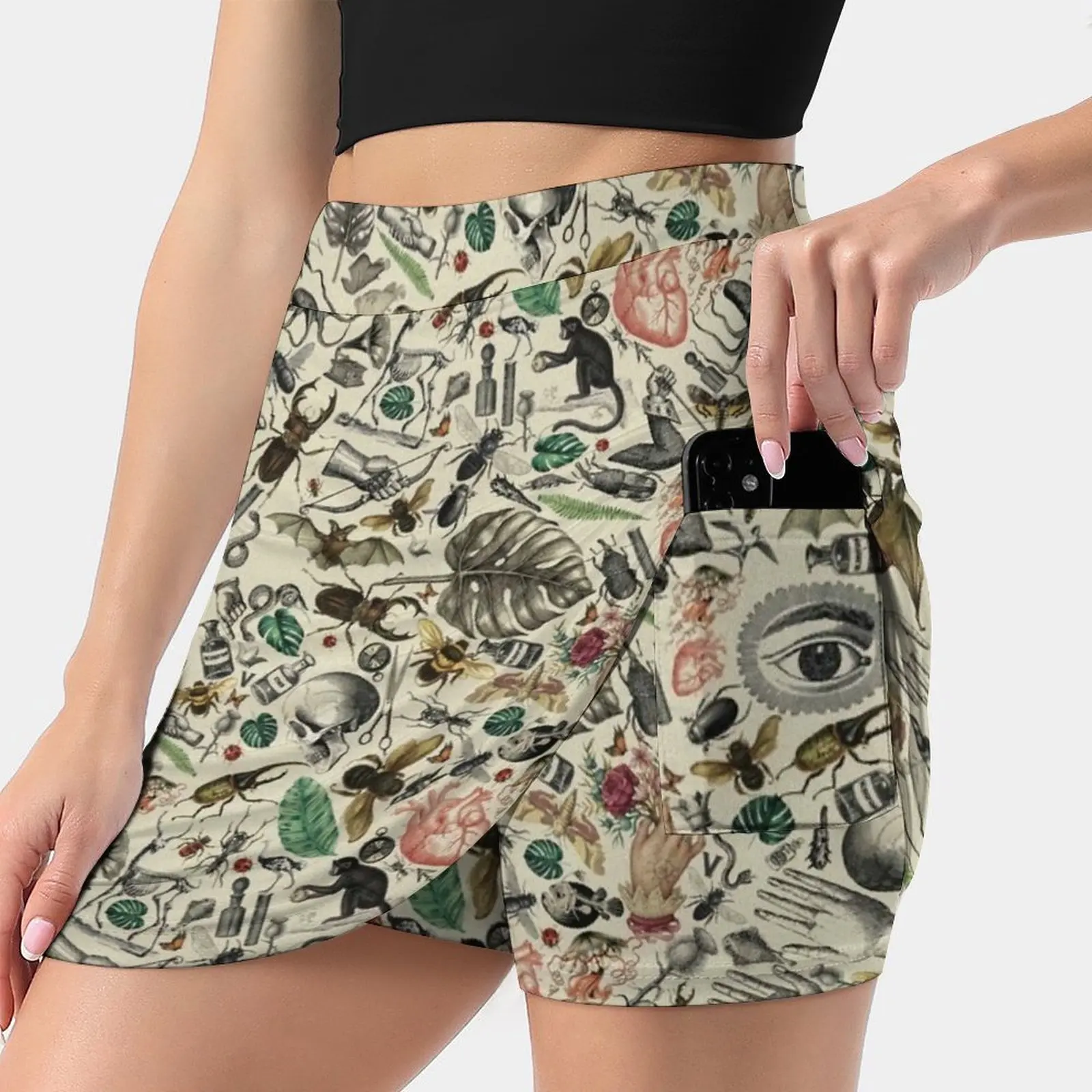 Cute Vintage Bug Pattern Women's skirt Sport Skort Skirt With Pocket Fashion Korean Style Skirt 4Xl Skirts Bugs Skulls Vintage