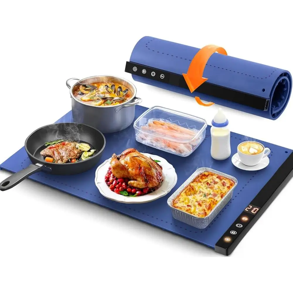 

Electric Warming Tray Portable Heating Mat with 6 Heat Settings 4 Timers Auto Shut-Off Food Warmer Home Kitchen Holiday Gifts