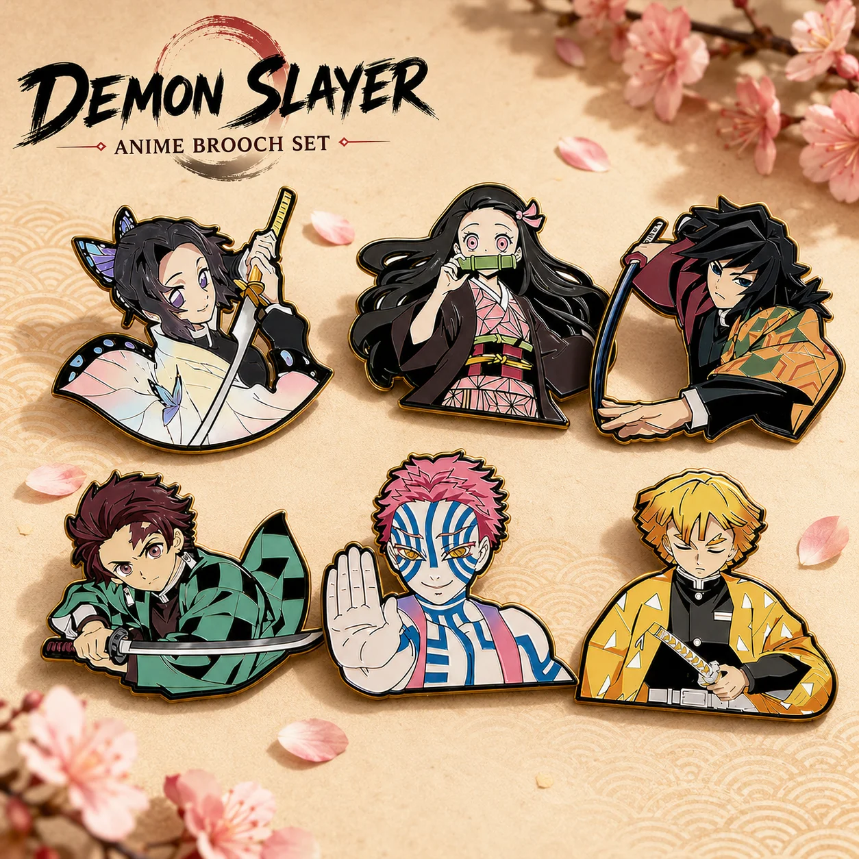 6 Stück Demon Slayer Kimetsu No Yaiba Cartoon-Broschen Anime-Charakter Rucksack-Accessoires Schulranzen-Zubehör