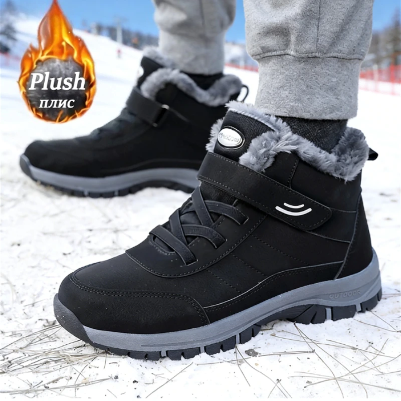 

Snow Boots for Men Casual Winter Shoes Platform Non-slip Warm Fur Ankle Boots Plush Combat Outdoor Hiking Motorcycle Boots 2025