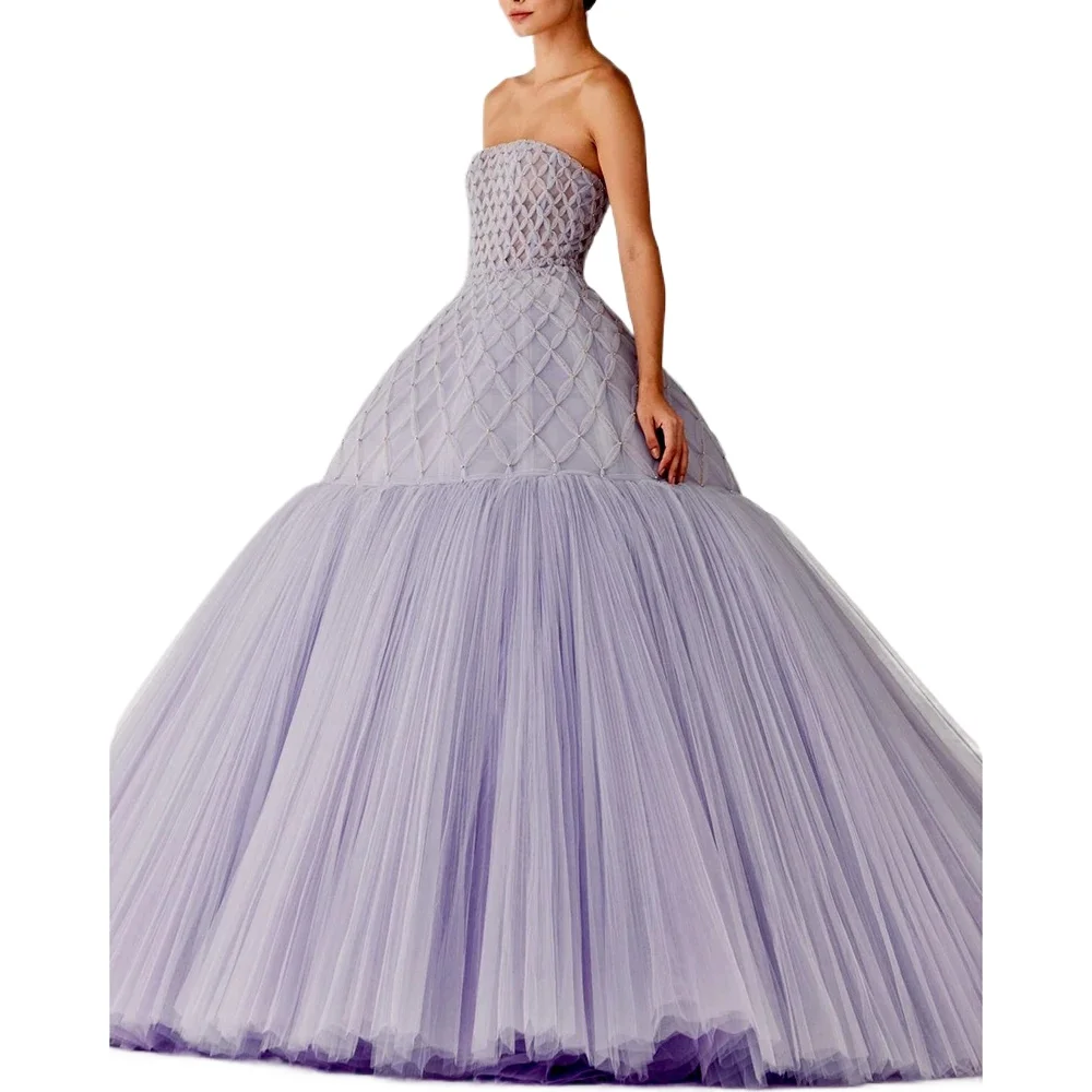 Lilac Purple Strapless Prom Dress for Women A-line Chiffon Ball Gown for Girls Graduation Party Performance Evening Custom