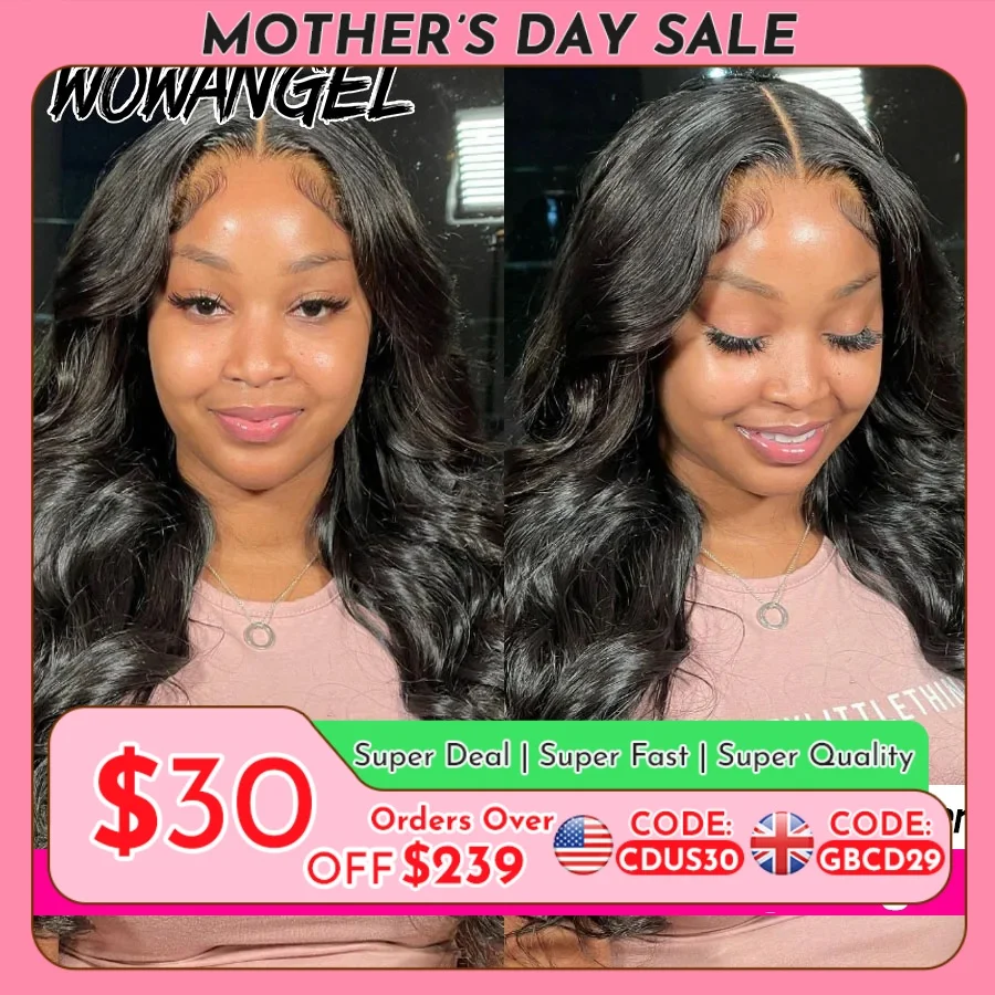 Wow Angel 7x7 HD Lace Closure Wigs 34inch Body Wave Wigs Remy Hair 6x6 HD Lace Closure Human Hair Wigs Pre Plucked Glueless Wigs