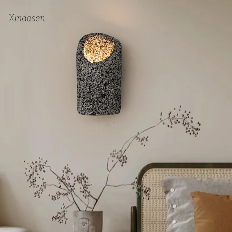 

Japanese style wabi-sabi wall lights bedroom dinning room wall lamp designer retro stone wall sconces Light indoor home флай бра
