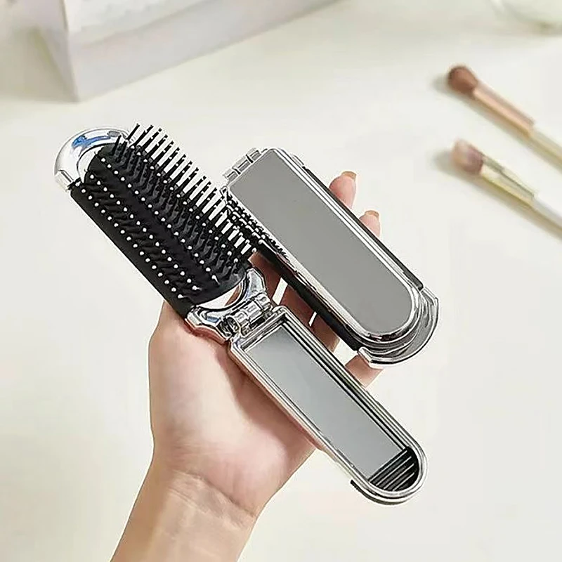 Mini Hairbrus Folding Massage Comb Head Massage Anti-Static Portable Travel Hair Brush Styling Hair Combs With Makeup Mirror