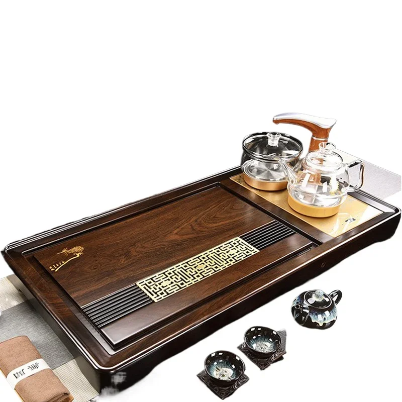Authentic ebony tea tray, set of solid wood automatic integration, induction cooker boiling water and tea table