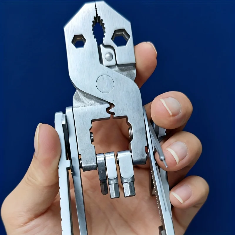 Multiutensile in acciaio inossidabile con portachiavi - Pinza pieghevole portatile, cacciavite, chiave inglese, martello, coltello, forbici, strumento di apertura