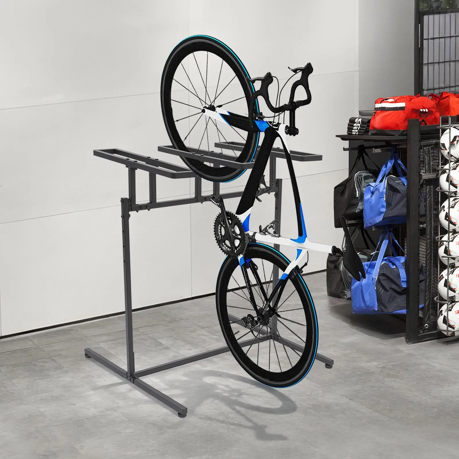 

3-Slot Bike Stand, Bicycle Rack Mtb Road Bike Storage Adjustable Height Bicycle Parking Rack, Metal Bike Storage Organizer Rack