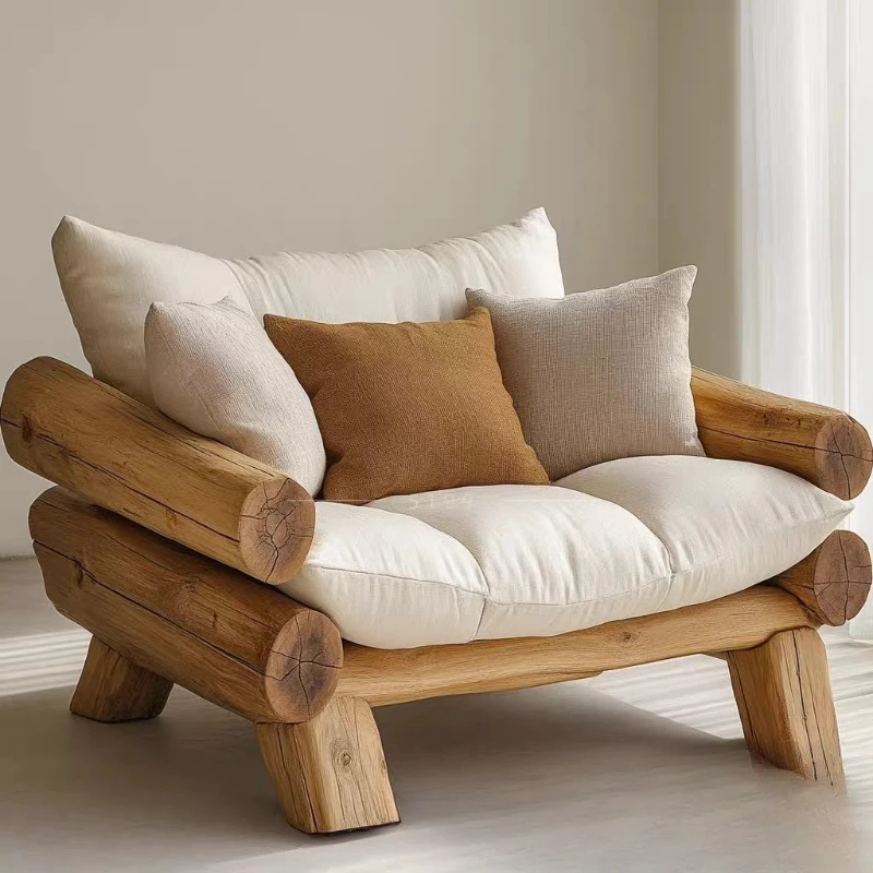 

Sofa chair hotel solid wood single sofa backrest chair courtyard casual lazy sofa