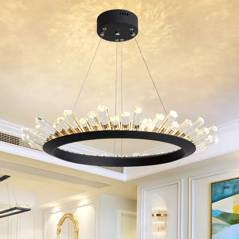 European Luxury Living Room Crystal Chandelier Modern Villa Hall Circular Dining  Bedroom Iceberg Indoor Pendant Lighting