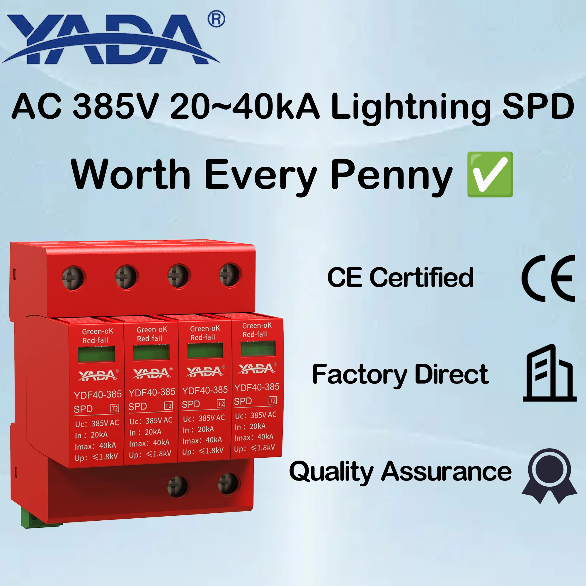 

AC Lightning SPD Surge Protector 385V 20~40kA, 2+0 / 3+0 / 4+0 Modular DIN Rail Arrester for Reliable Overvoltage Protection