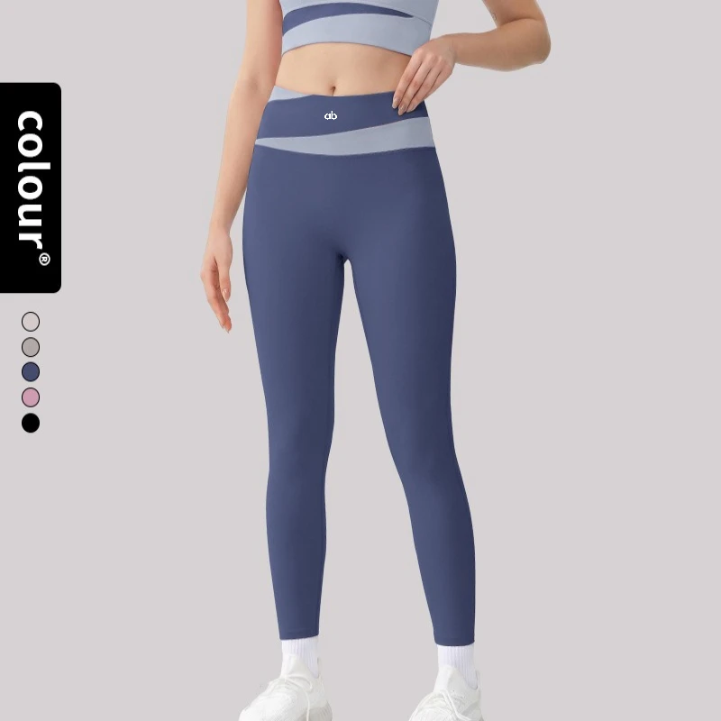 Women Color Block Nude Feel Yoga Leggings High Waist Butt Lifting Quick Dry Spliced High Intensity Fitness Running Pants