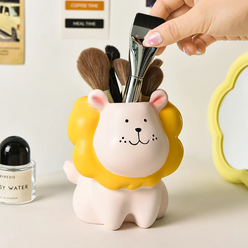 Organizador de brochas de maquillaje de León, cubo para brochas de maquillaje multifuncional, lápiz de cejas de alta gama, caja de almacenamiento de herramientas cosméticas