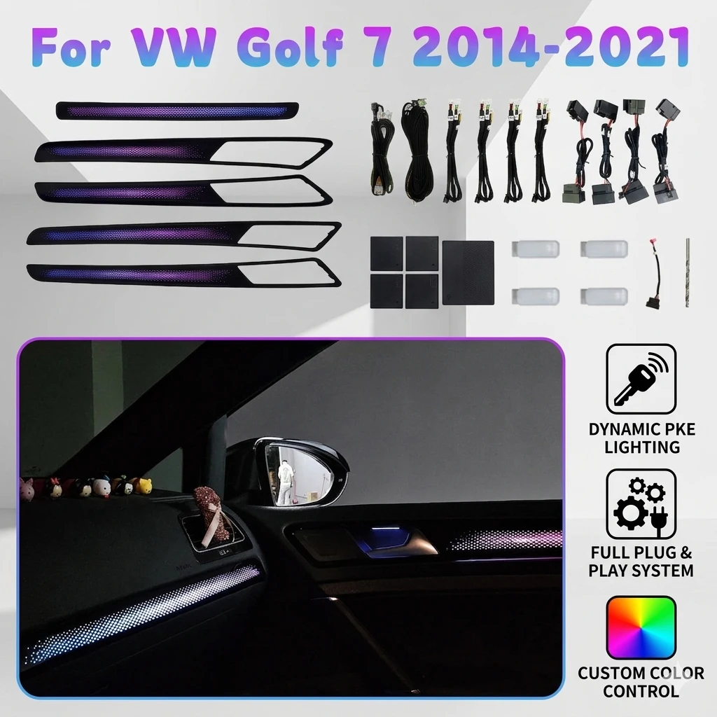 

21 in 1 Car Ambient Light Kit for VW Golf 7 2014-2021 Interior Acrylic RGB 64 Color LED Strip Atmosphere Decoration Lamp