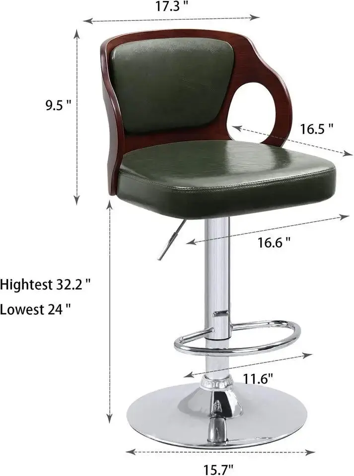 Bar Stools Walnut Bentwood Adjustable Height Leather Modern Barstools with Back Vinyl Seat Extremely Comfy Bar Stool 1 Piece image 3
