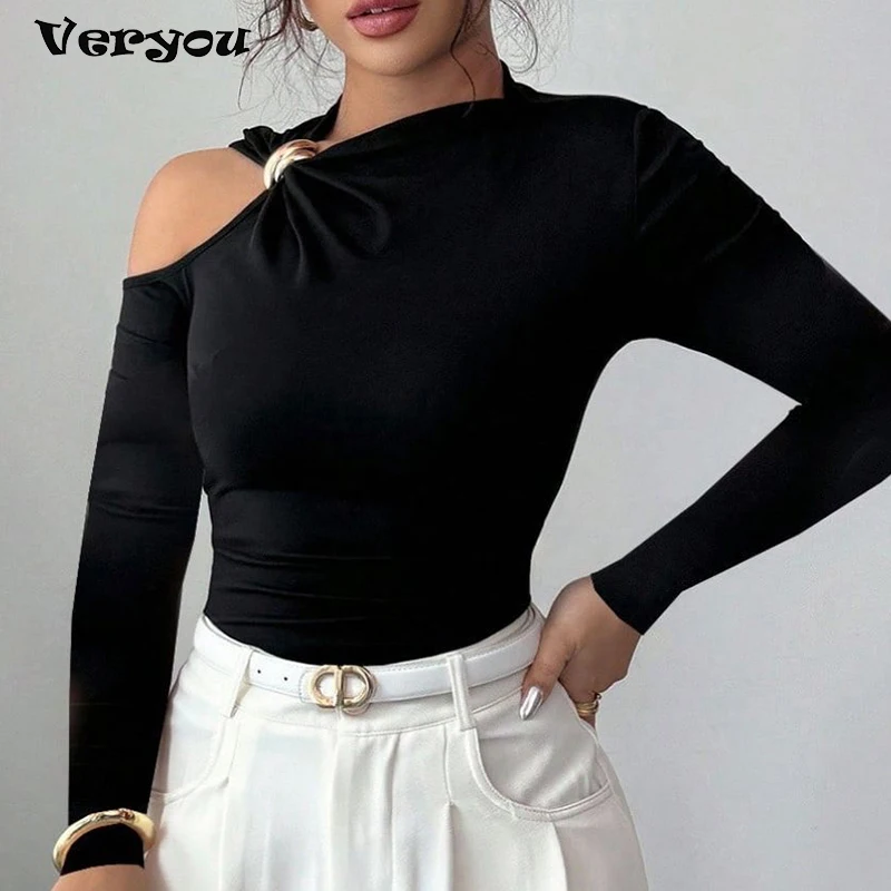 Fashion Women Blouses Sexy Cold Shoulder Skinny Top Elegant Long Sleeve Shirt Women Sexy Tops Female All Match Shirt Black