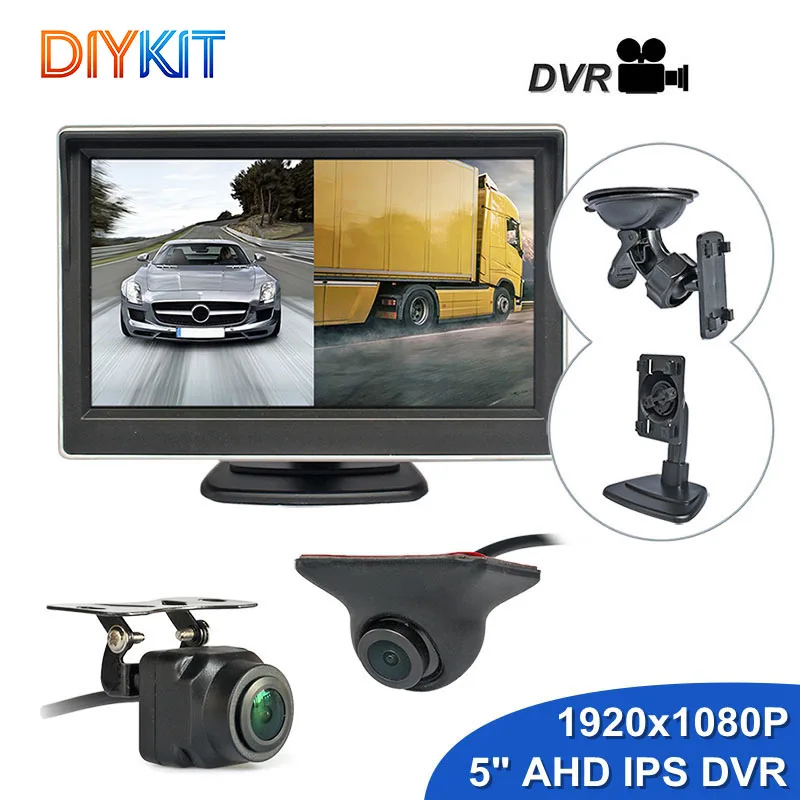 DIYKIT 5inch AHD IPS Rear View Monitor 1080p Recording DVR with 2 Backup Car Cameras AHD Night Vision SD Card Support for Vehicl