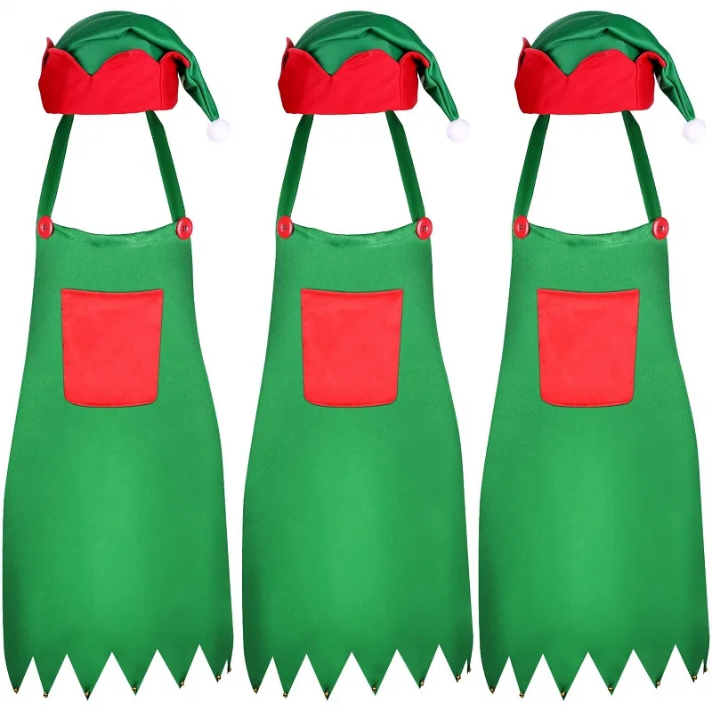 

Christmas Apron and Hat Set for Christmas Party Costume Supplies Kitchen Accessories Natal Navidad 2023 New Year Christmas Gifts