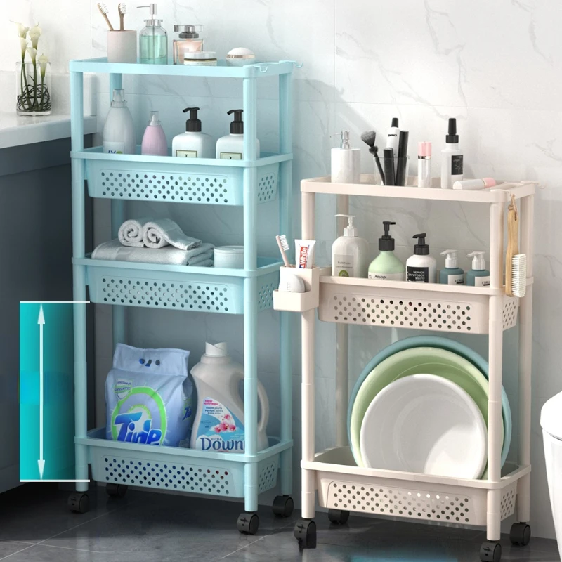 Multi-storey Movable Snack Shelf - Bathroom Simple Trolley Organizer Hollow Drainage Cosmetics Storage Rack Practical Organizer