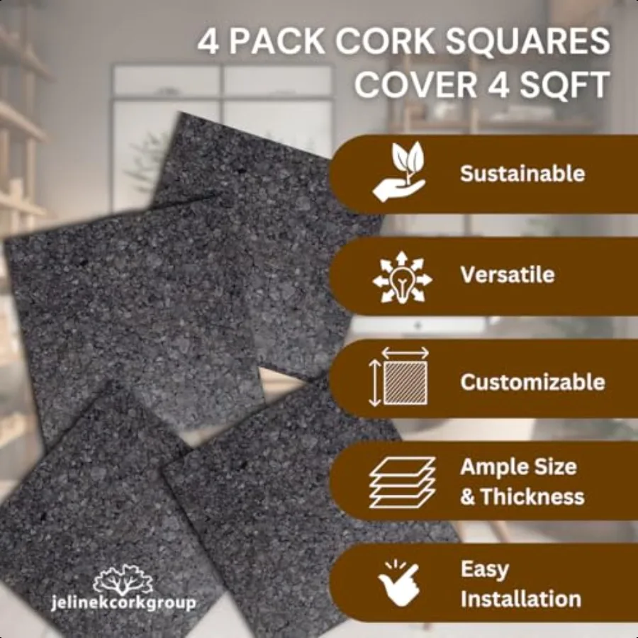 Cork Wall Tile Squares Dark 4 Count