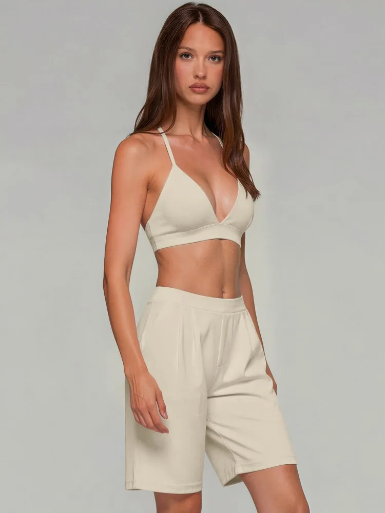 2 Piece Women Quick-Dry Sports Set V-Neck Sleeveless Top Shorts Running Fitness Workout Athletic Wear Tracksuit Sportswear view 3
