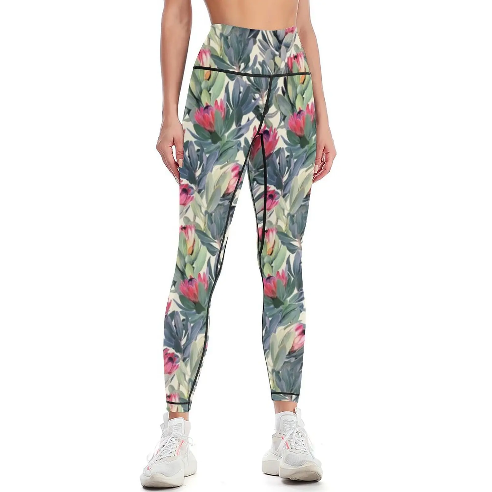 Painted Protea Pattern Leggings Clothing fitness sporty woman gym Womens Leggings