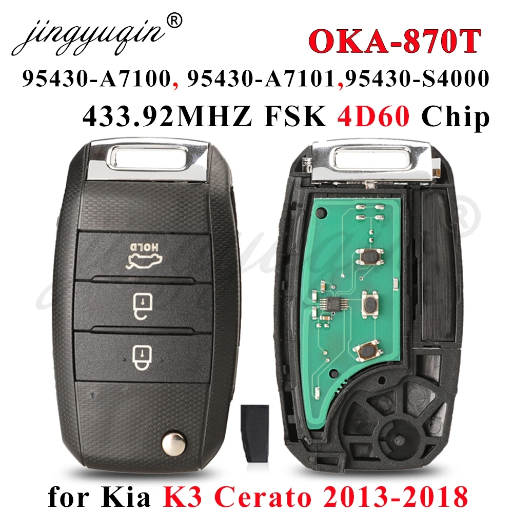 jingyuqin 95430-A7100/A7101/S4000 OKA-870T Para KIA Cerato K5 Soul CERATO 2014 2015 2016 2017 2018 433MHz 4D60 Chave Remota Automotiva