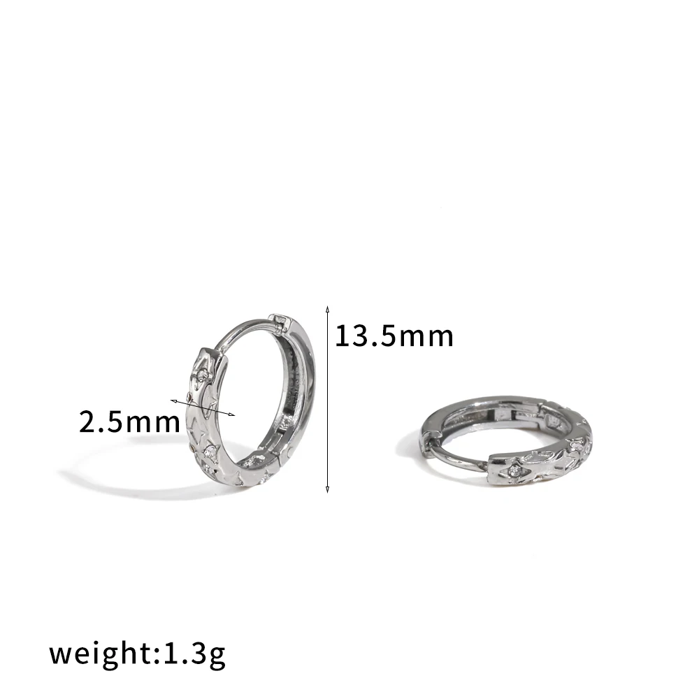 Exquisite Damen-Ohrringe aus Edelstahl mit Zirkonia-Sternen, runde Creolen, minimalistisches, niedliches Schmuckaccessoire – Detail 7