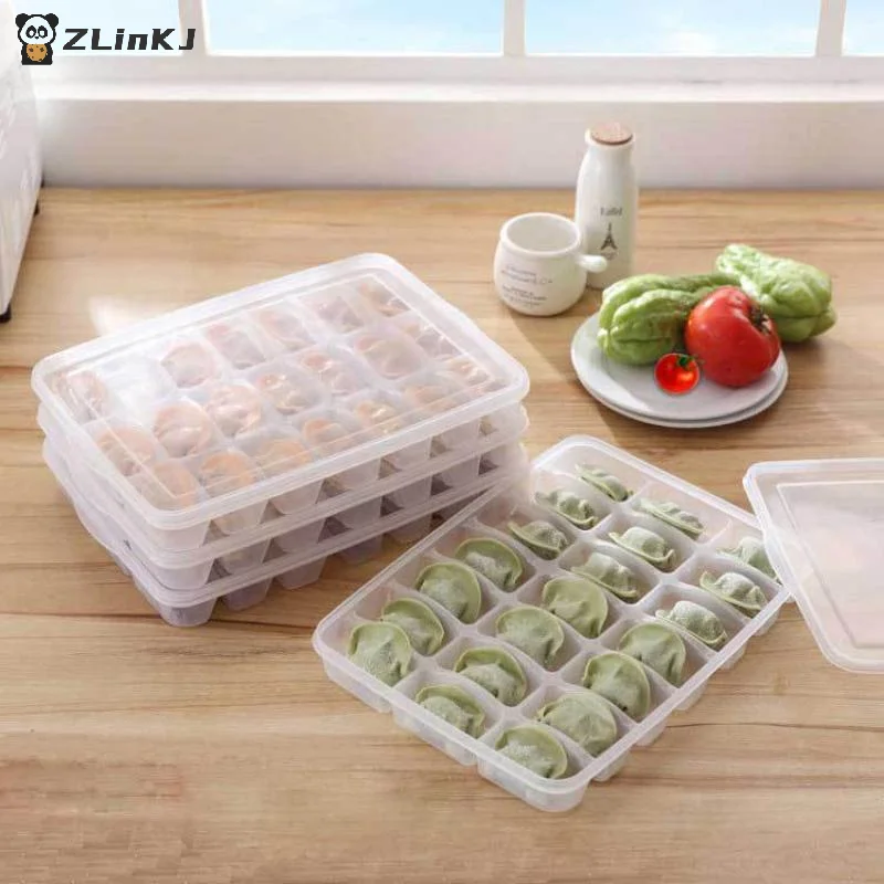 Transparent 15/21 Grid Kitchen Storage Box Refrigerator Organizer Reusable Food Containers Tray For Dumpling Wonton