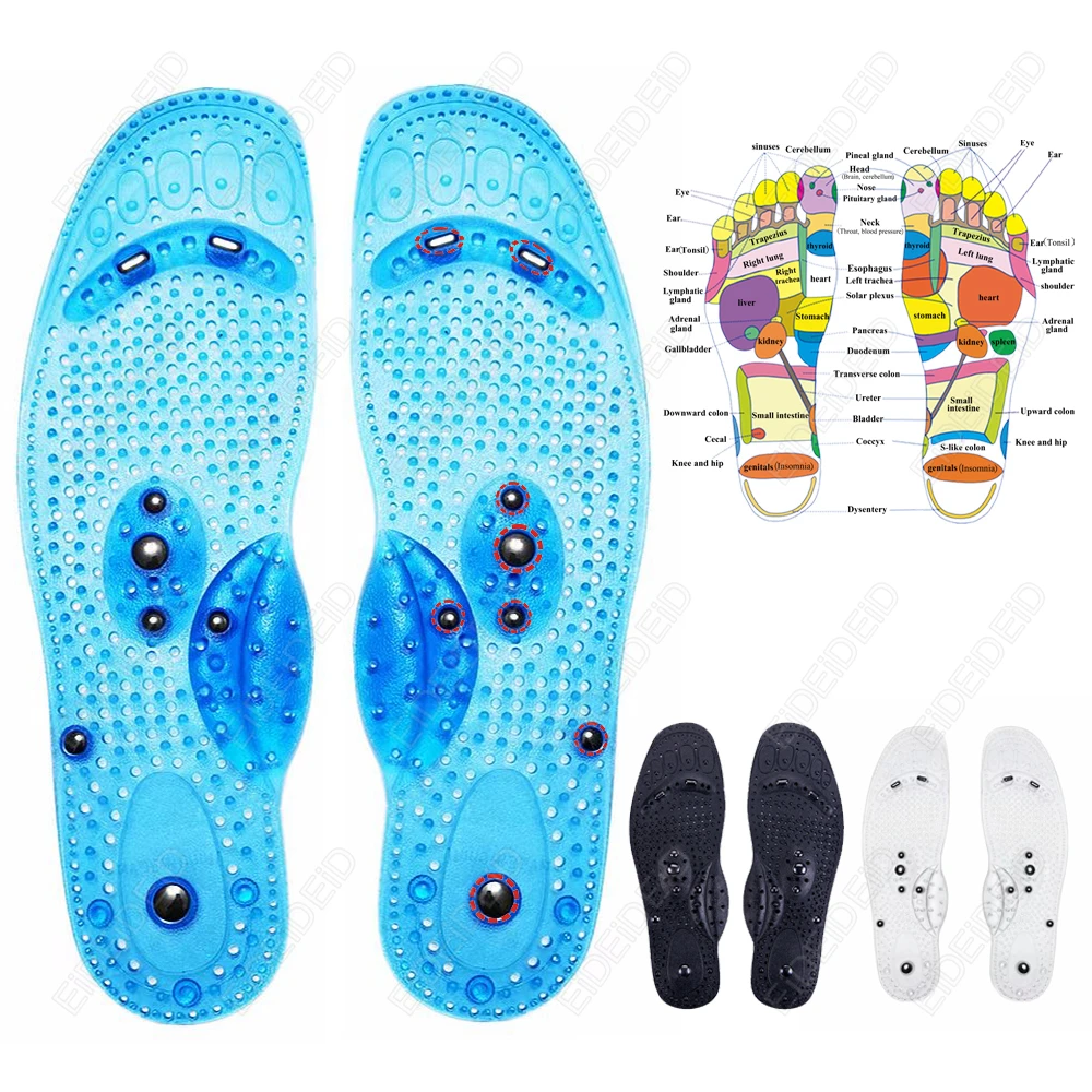 Silicone Gel Magnetic Massage Insoles Orthopedic Acupressure Slimming Breathable Cushion for Running Sport Shoes ﻿pads man women