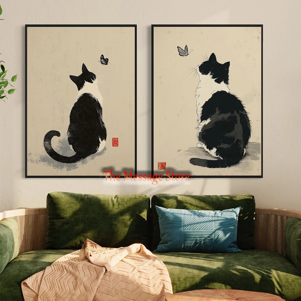 Japanese Zen Lifestyle - Póster de Gato Japonés Minimalista, Estilo