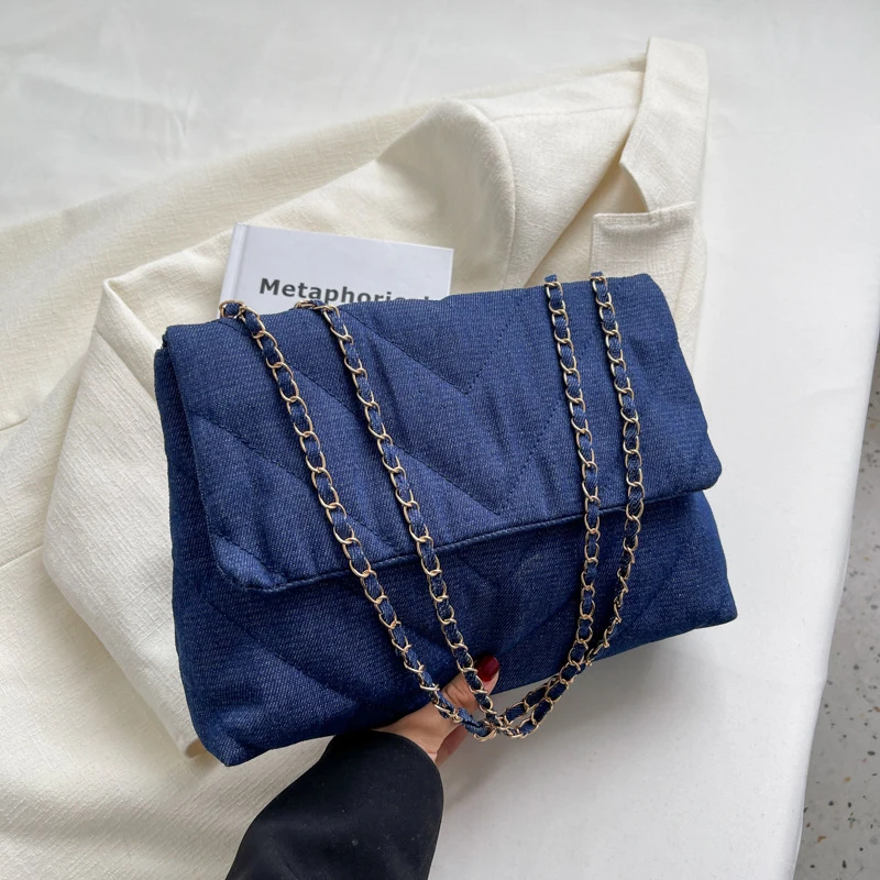 Luxury Designer Quilted Tote Bags,Fashion Solid Color Jeans Denim Bags, Shoulder Crossbody Bag, Girl Chain Handbag