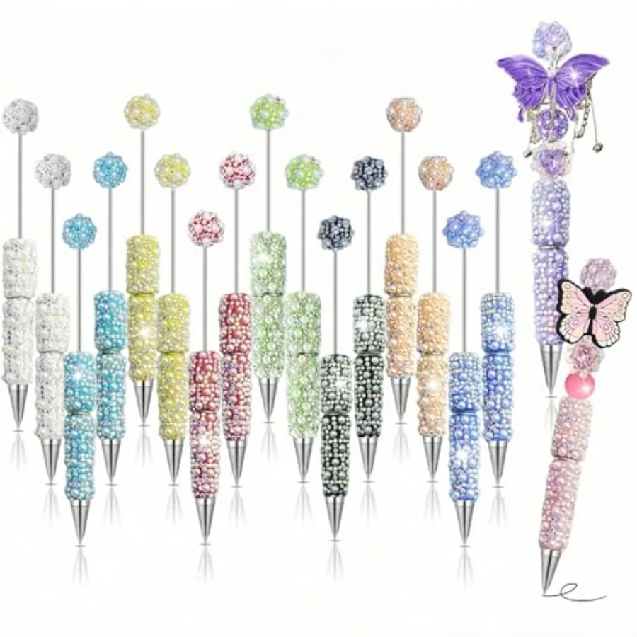 

20Pcs Beadable Pens Full Pearl Fancy Pen for Beads Cute Journalling Pens for Women Fun Bling Ballpoint Pens Tween girls Gifts T