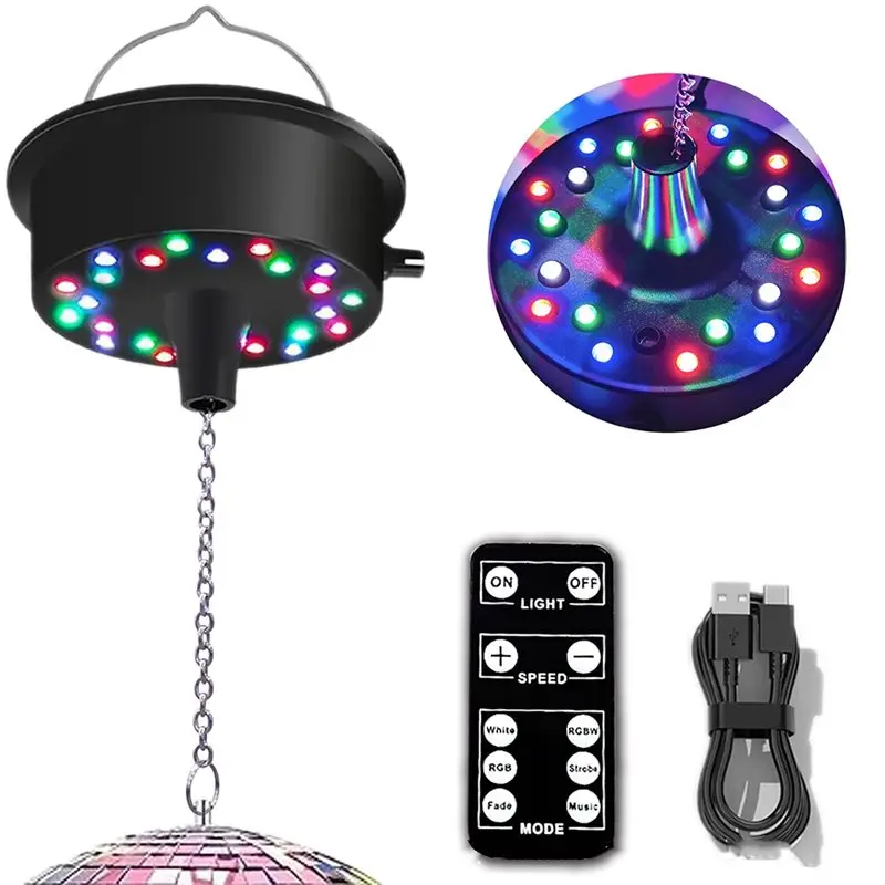 【VERSATILE】 Moteur à bille miroir avec lumières, moteur à boule disco 24 LED avec télécommande pour 4", 6", 8", 12" pour fête