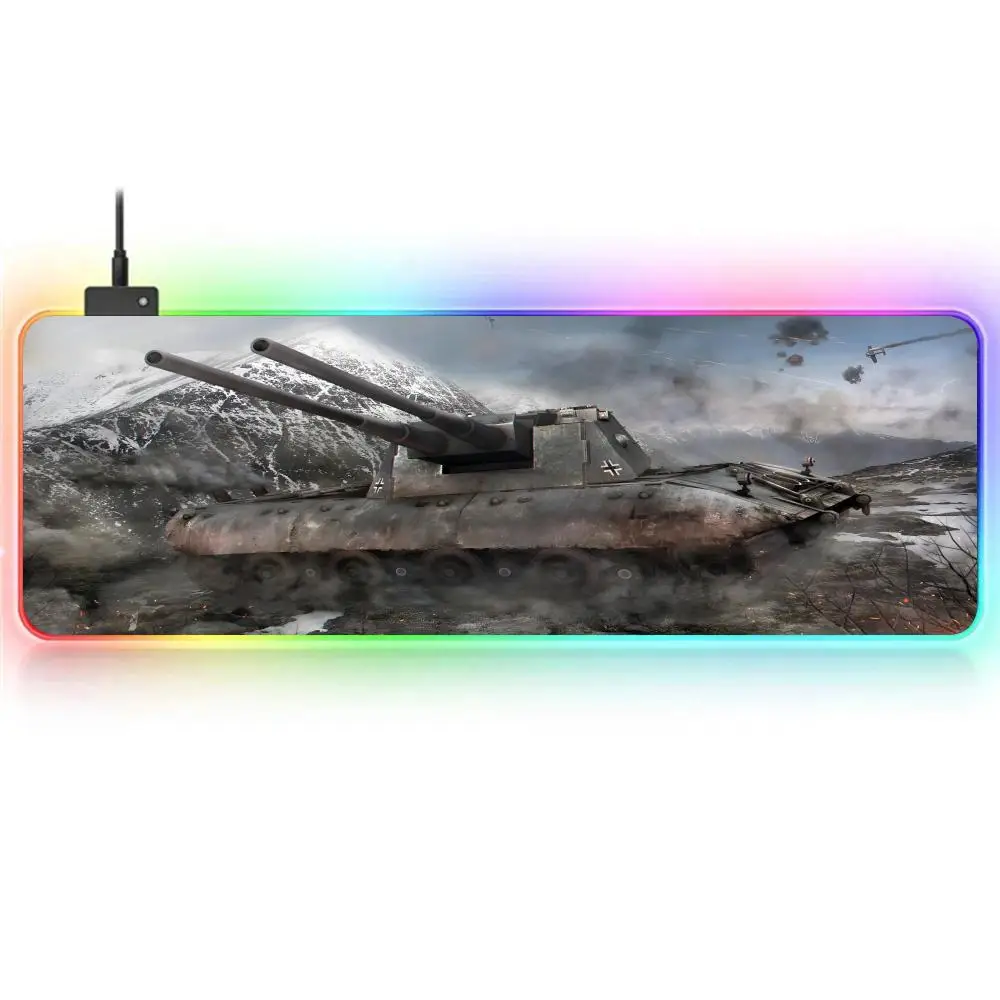 Game World of Tanks Mouse Pad RGB Large Gaming Mouse Pad Non-slip Rubber Base Keyboard Pad Extra Large Luminous LED Mouse Pad