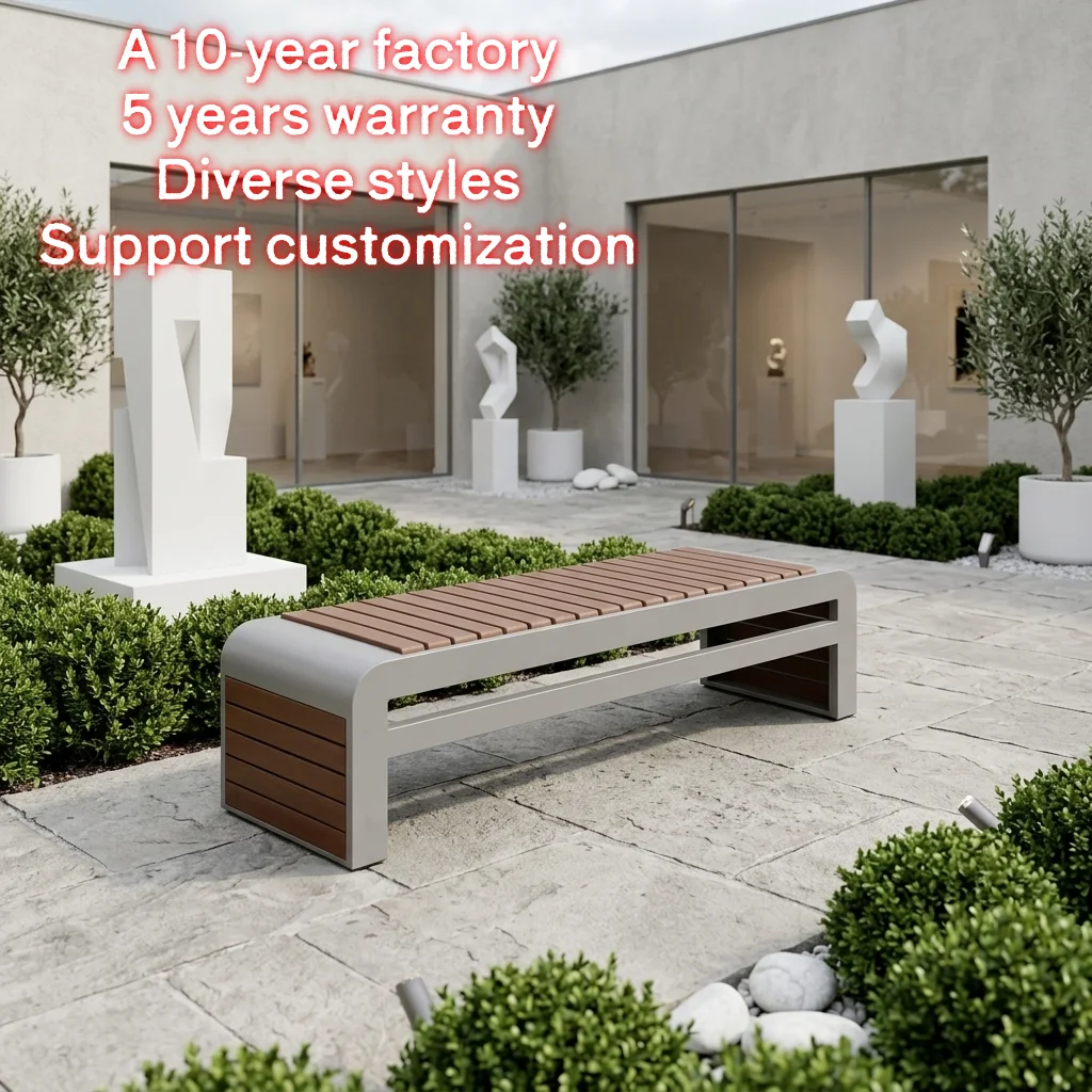 Modern Outdoor Backless Park Bench Weatherproof Garden Flat Long Chair Seating for Public Square