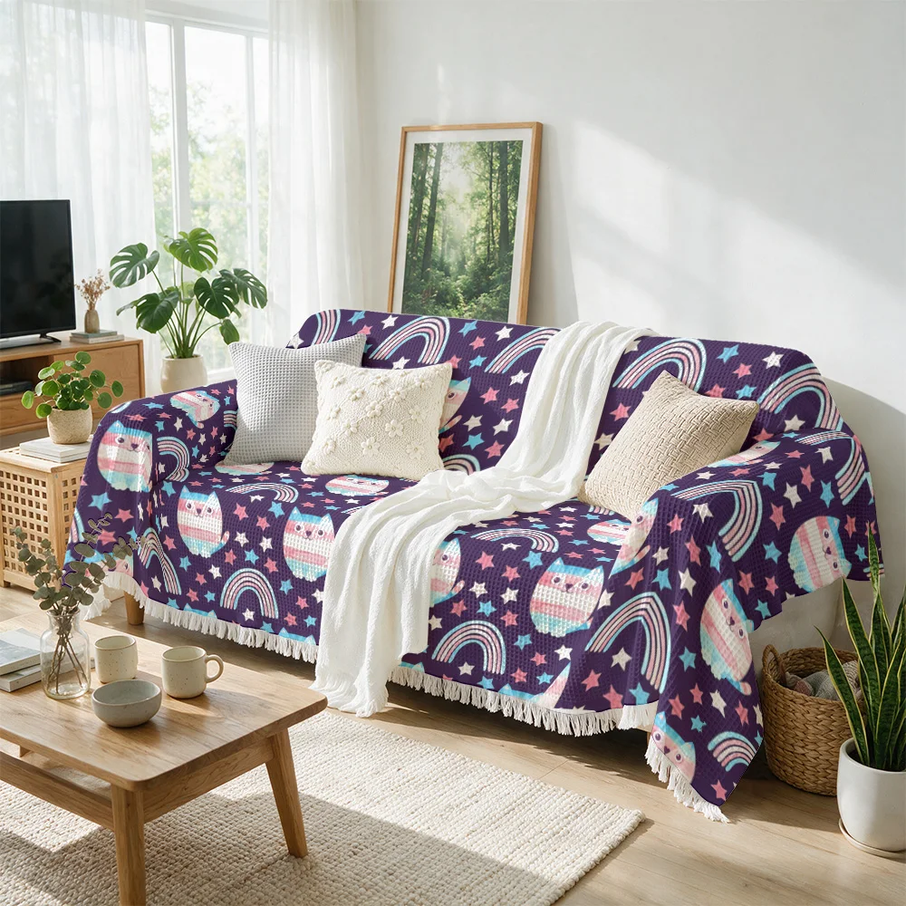 Cute Rainbow Owl Print Throw Blanket Sofa Cover Home Decor Cozy Throw for Sofa Couch Seating Pillow Textiles Gift
