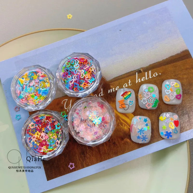 1 box Ins Thai Style Plastic Nail Art Decoration Colorful Flat Candy Fluorescent Hollow Star Love Moon Mixed Sequins Accessories