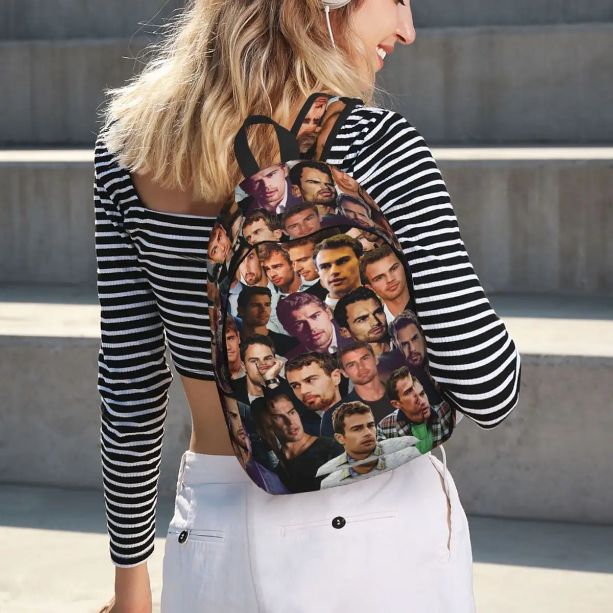 Theo James Photo Collage Backpack Daypack Large Capacity Kids BookBag School Bag Shoulder Bags for Men Women
