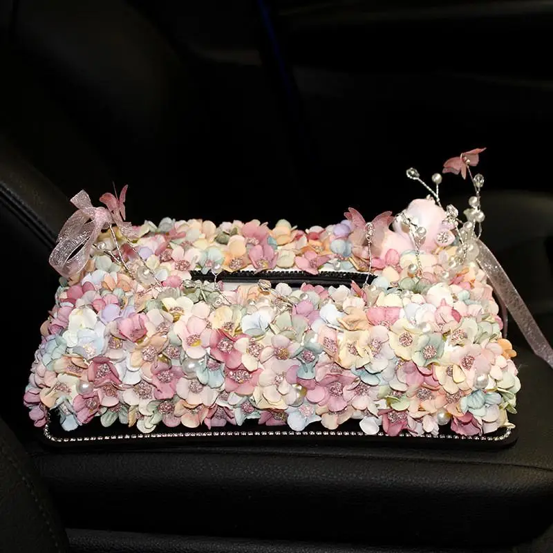 

Cute Cartoon deer Flowers Car Tissue Box with Rhinestone mat tissue Case Desktop Napkin Holder Home Decor Auto Accessories
