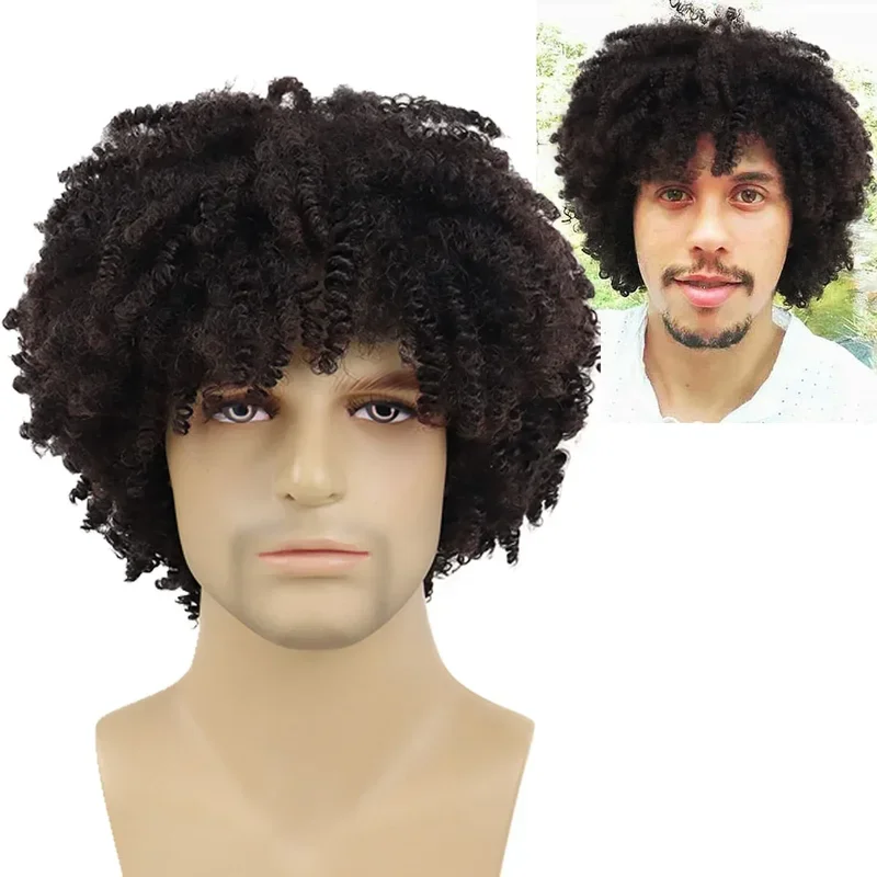 Gnimegil Synthetische Afro Krullend Haar Pruik Met Pony Voor Man Pruik Kort Natuurlijk Haar Mannelijke Pruik 80S Kostuum Halloween Pruik Cosplay Pruiken