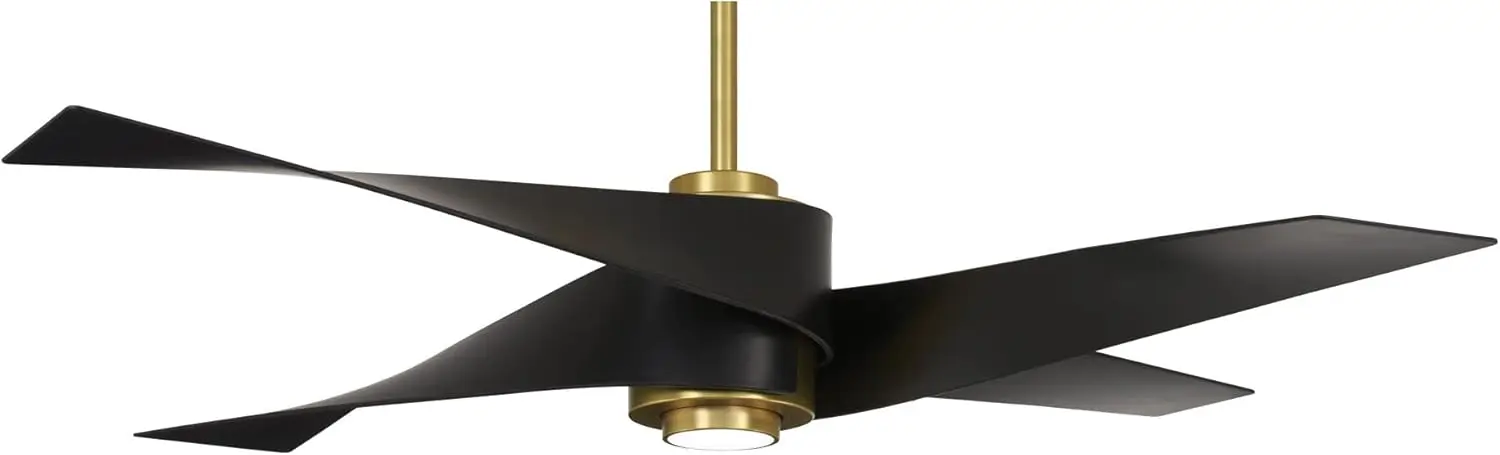 64 Inch Ceiling Fan with LED Light and DC Motor in Soft Brass Finish and Matte Black Blades