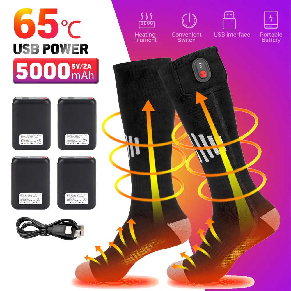 Chaussettes chauffantes intelligentes rechargeables pour sports de plein air, chaussettes métropolitaines d'hiver, batterie 62 lavable, camping, randonnée, ski