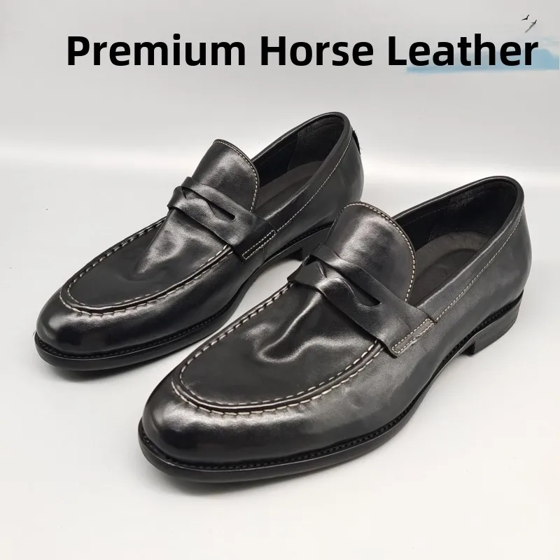 

Genuine Leather Washed Horsehide Men's Casual Shoes Retro Slip-On Loafers Soft Leather Lazy Driving Shoes Comfortable All-Day...