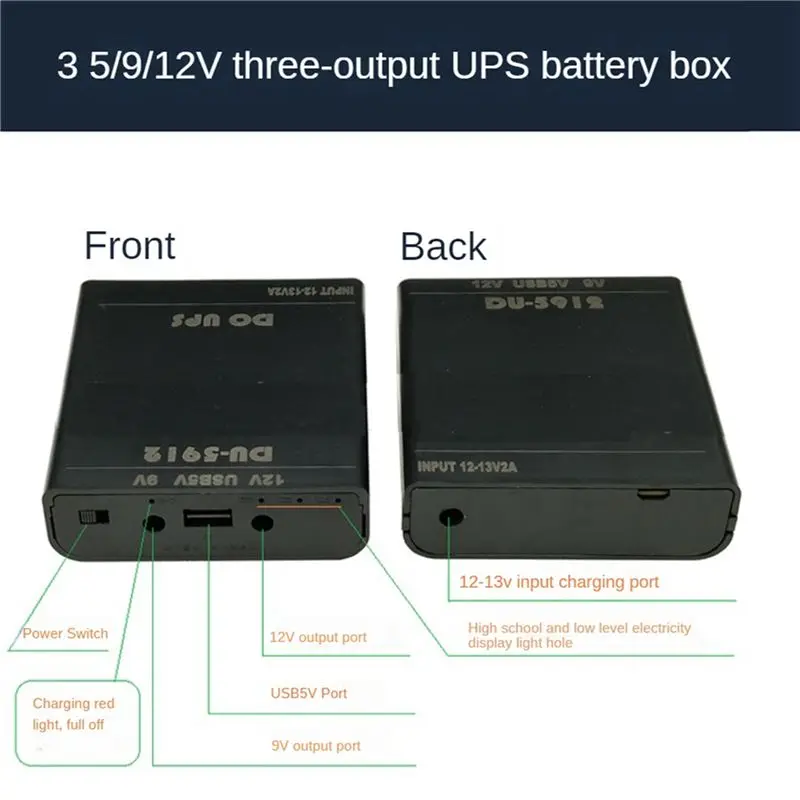 FFYY-2X 5V 9V 12V Output DIY 18650 Battery UPS Power Supply Box For Car DVR Wireless Router Modem Mobile Phone And More