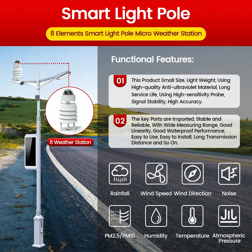 0-40m/s Ultrasonic Wind Speed Wind Direction Sensor Optical Rain Atmospheric Pressure Temperature Humidity Transmitter RS485